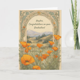 Carte Graduation personnalisée Vintage Floral Poppy Art