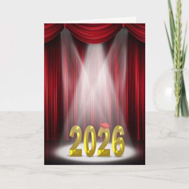 Carte Graduation Rouge et or 2025 en vedette (Devant)