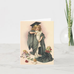 Carte Graduation vintage, Fille portant un Casquette et 