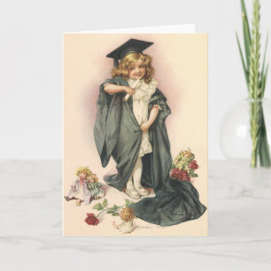 Carte Graduation vintage, Fille portant un Casquette et 