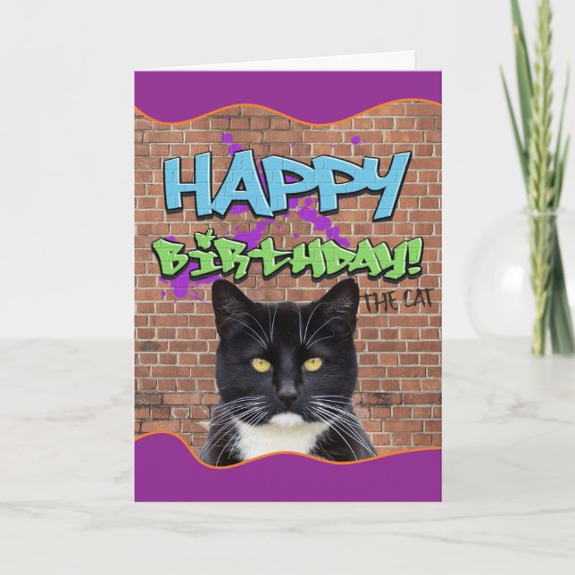 Carte Graffiti d'anniversaire amusant du chat (Devant)