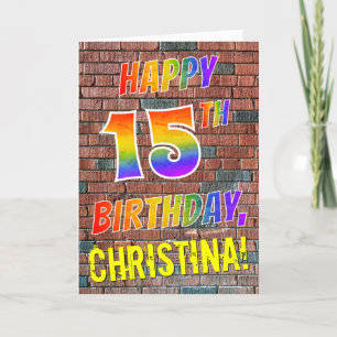 Carte Graffiti Inspiré arc-en-ciel Look HAPPY 15E ANNIVE