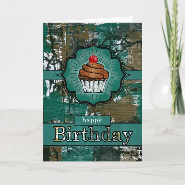 Carte Graffiti urbain turquoise et Brown Cupcake Anniver (Devant)
