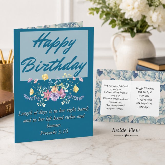 Carte Grand anniversaire maman bleu floral texte scriptu (Créateur téléchargé)