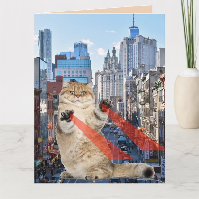 CARTE GRAND CHAT D'ANNIVERSAIRE TOUR SUR NEW YORK CITY F (Devant)