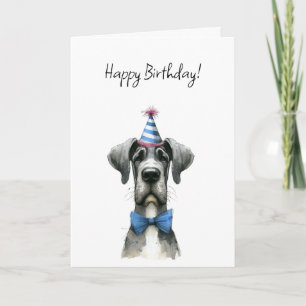 Carte Grand Chien avec un Petit Chapeau de Fête d'Annive