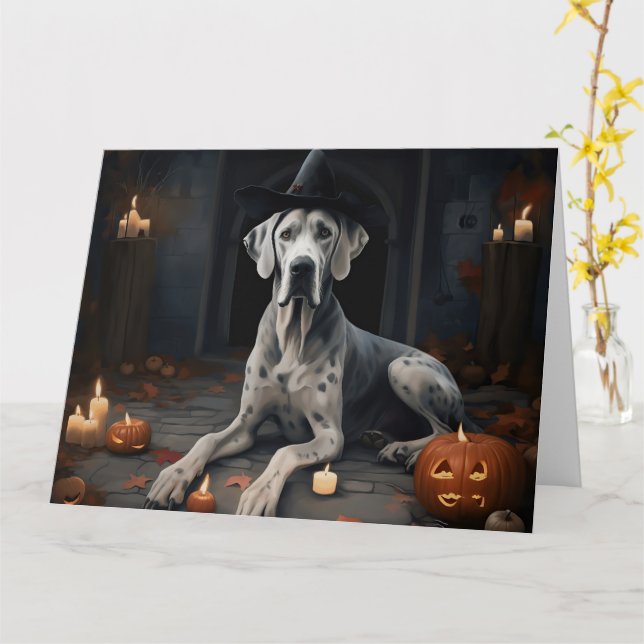 Carte Grand Dane Citrouille Halloween flip d'effroi (Fleur jaune)