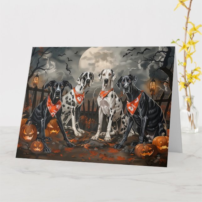Carte Grand Danois Halloween Épouvantable (Fleur jaune)
