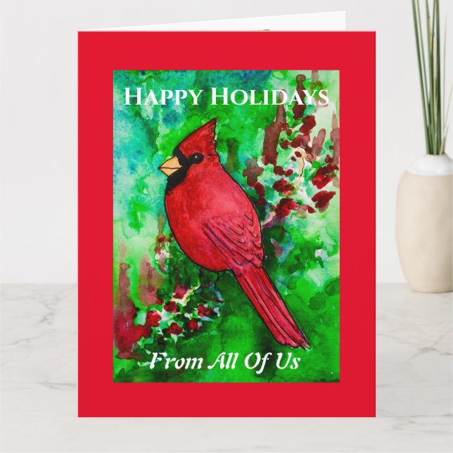 Carte GRAND De Nous Tous Joyeuses Vacances Cardinal Roug (Devant)