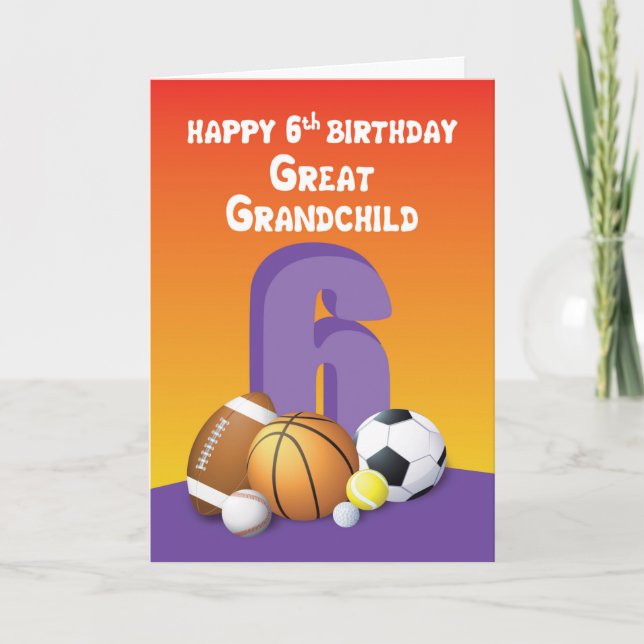 Carte Grand-Enfant, Fille 6e Anniversaire Balles de spor (Devant)