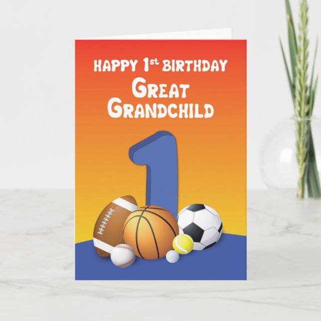 Carte Grand-Enfant, Garçon 1er Anniversaire Sports Balls (Devant)