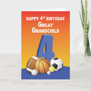Carte Grand-Enfant, Garçon 4e anniversaire Sports Balls