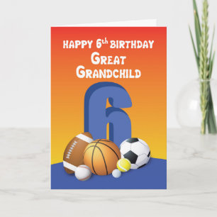 Carte Grand-Enfant, Garçon 6e Anniversaire Sports Balls