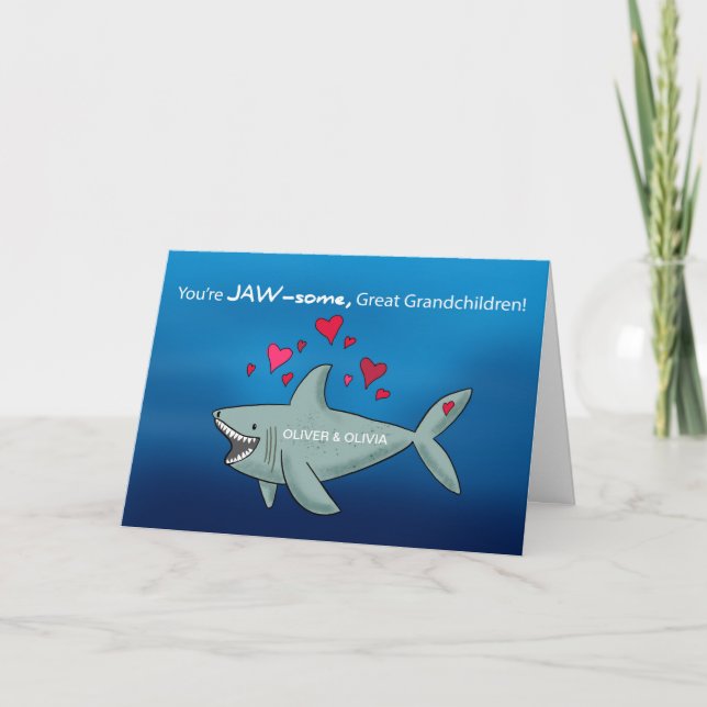 Carte Grand-Enfants Valentines Jour Requin (Devant)