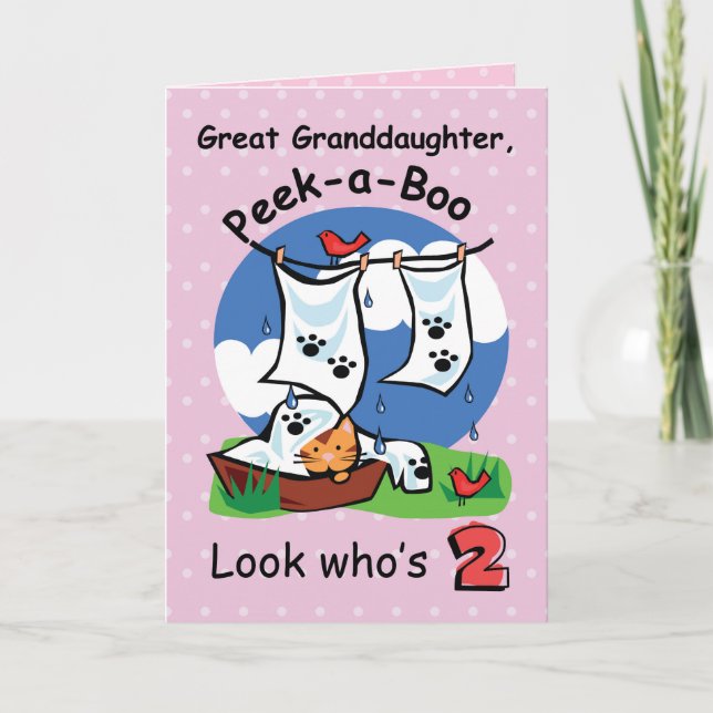 Carte Grand-fille 2e anniversaire, Peek-a-Boo Kitten (Devant)