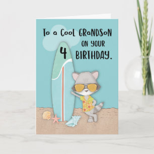 Carte Grand-fils 4Birthday Beach Funny Cool Raccoon