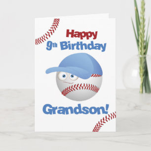 Carte Grand-fils 9e anniversaire drôle visage de basebal