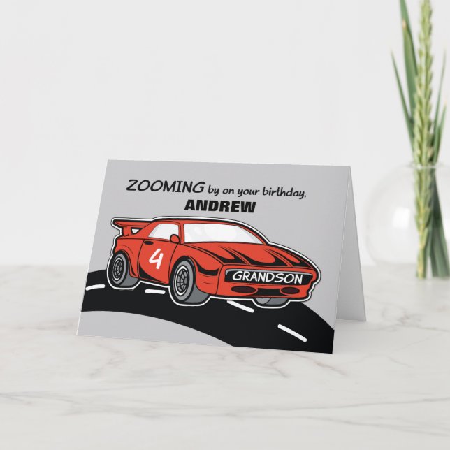 Carte Grand-fils Anniversaire 4 âge Red Sports Voiture (Devant)