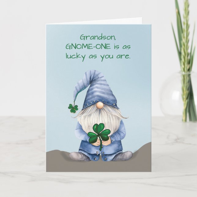 Carte Grand-fils Jour de la Saint Patrick Gnome à Denim (Devant)
