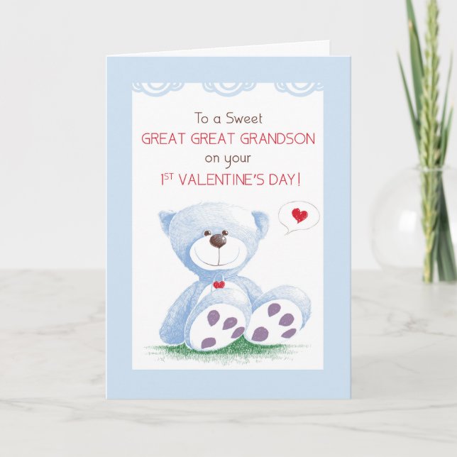 Carte Grand Grand grand-fils 1er Valentines Jour Bleu Te (Devant)