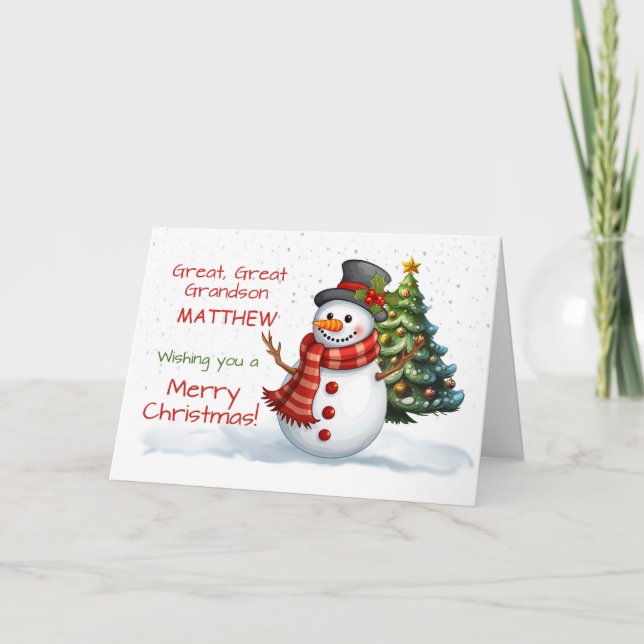 Carte Grand Grand Grand Petit-fils mignon Noël Snowman (Devant)
