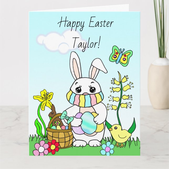Carte Grand Joyeux Pâques, Lapin personnalisé avec Masqu (Devant)
