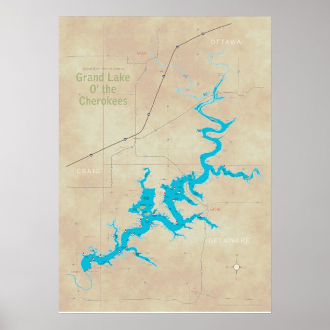 Carte Grand Lake OK tan 21 Poster (Devant)
