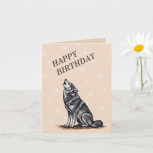 Carte Grand loup gris hurlant la faune Joyeux anniversai
