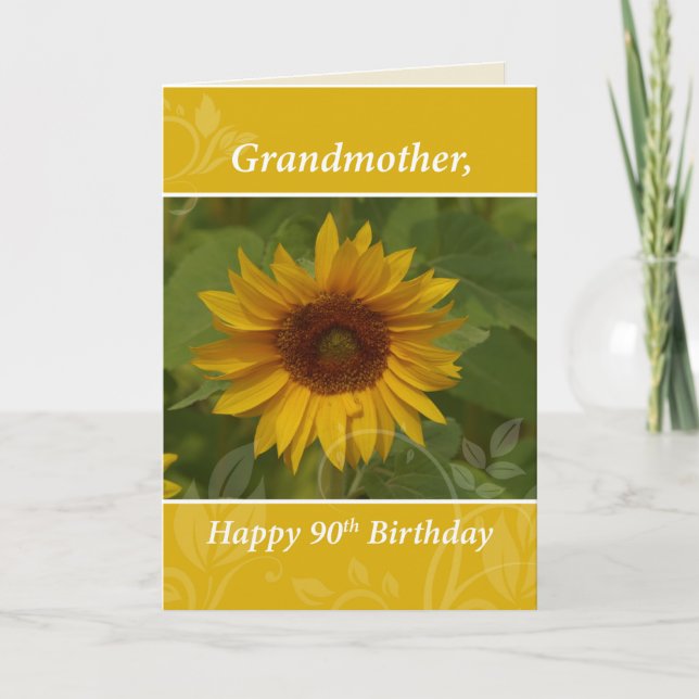 Carte Grand-mère 90e anniversaire avec tournesol (Devant)