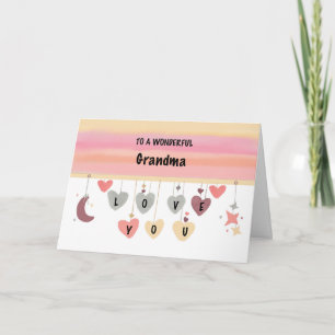 Carte Grand-mère Anniversaire Amour Aquarelle Coeurs Lun