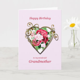 Carte Grand-mère Anniversaire Antique Peint Rose