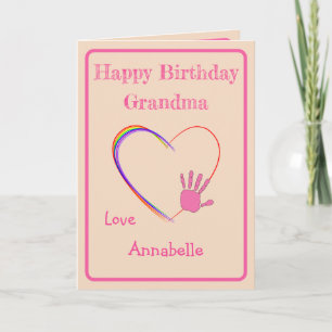 Carte Grand-mère Anniversaire avec coeur et empreinte