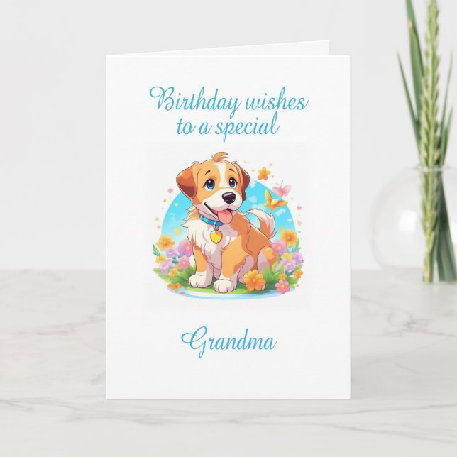 Carte Grand-mère Anniversaire Chien chiot (Devant)