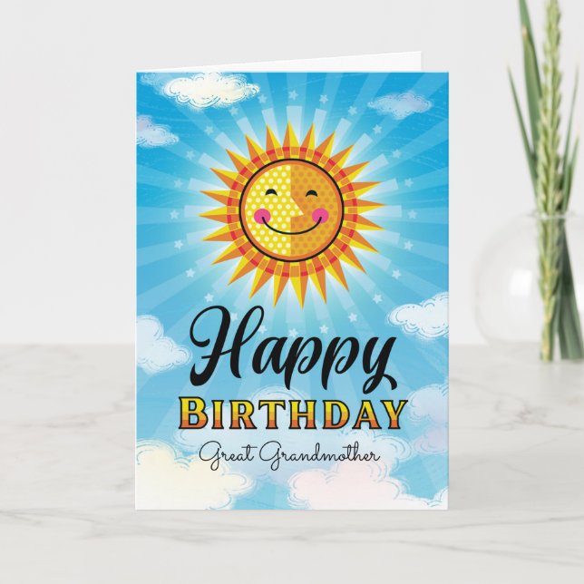 Carte Grand-mère Anniversaire Jaune Soleil souriant (Devant)