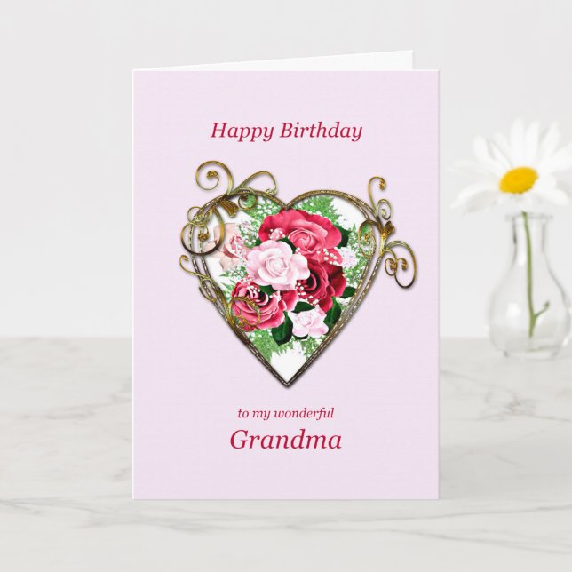 Carte Grand-mère Anniversaire Peint Rose (Petite plante)
