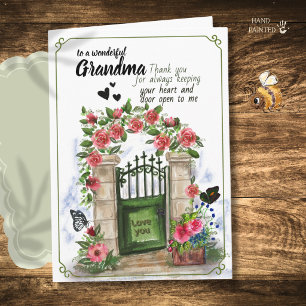 Carte grand-mère Cottage jardin aquarelle