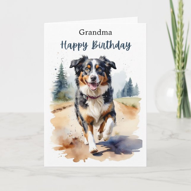 Carte Grand-mère Joyeux Birthday Australian Shepherd Dog (Devant)