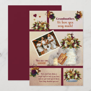 Carte Grand-mère We Love You Photo Fall Floral   Texte