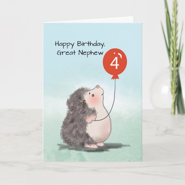 Carte Grand Nephew 4e anniversaire mignon Hedgehog Ballo (Devant)