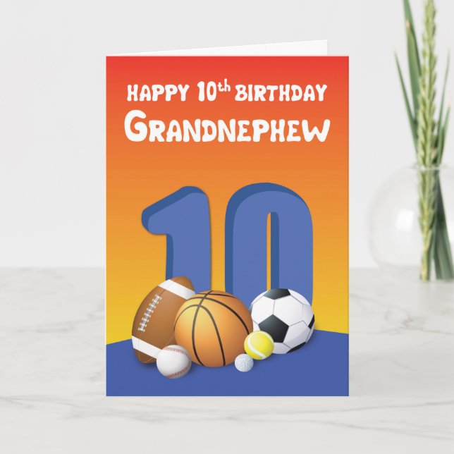Carte Grand neveu 10e anniversaire des balles de sport (Devant)