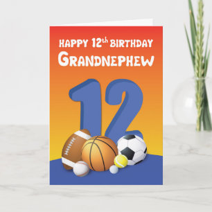 Carte Grand neveu 12e anniversaire des balles de sport