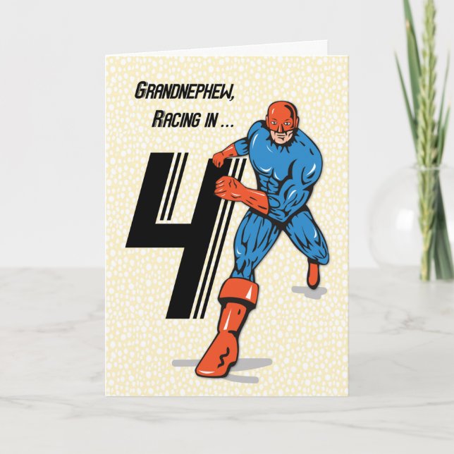Carte Grand-neveu 4e anniversaire Superhero (Devant)