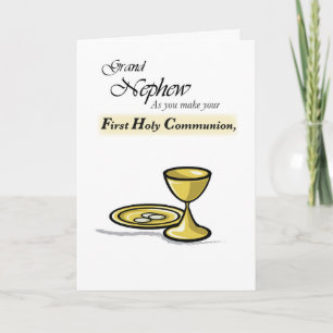 Carte Grand neveu Première Communion Gold Chalice, Paten