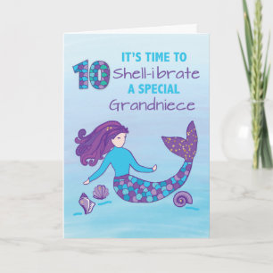 Carte Grand-nièce 10e anniversaire Sparkly Look Mermaid