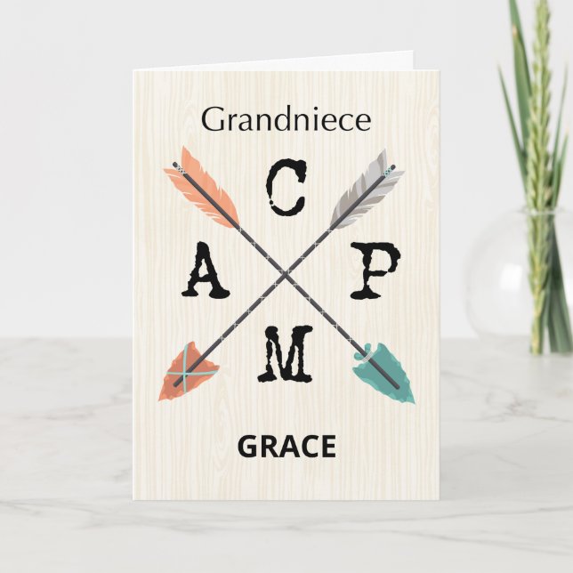 Carte Grand Niece Camp Personnaliser Nom Flèches (Devant)