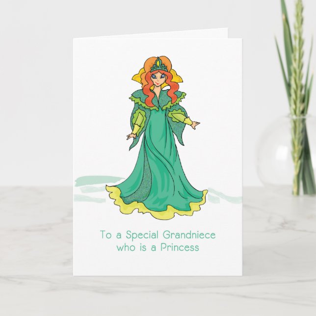 Carte Grand-nièce Princesse Anniversaire Vert Éclairage (Devant)