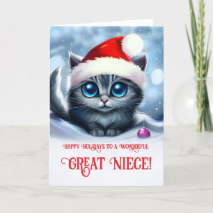 Carte Grand Noël nièce vacances avec chat mignon