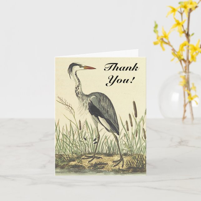 Carte Grand Oiseau, "Merci !", Aspect Vintage (Fleur jaune)