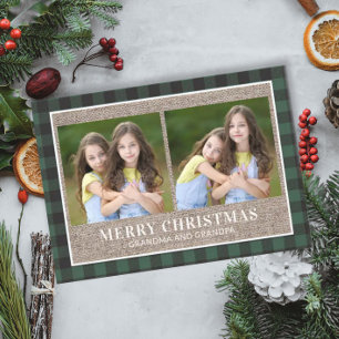 Carte Grand-parents Noël 2 Photo Green Buffalo Plaid