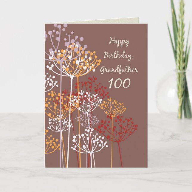 Carte Grand-père 100e anniversaire Fleurs sauvages Brown (Devant)